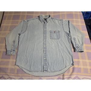 Polo Ralph Lauren Mens Denim Button Up The Big Shirt Vtg Small Red Pony 90s Y2K